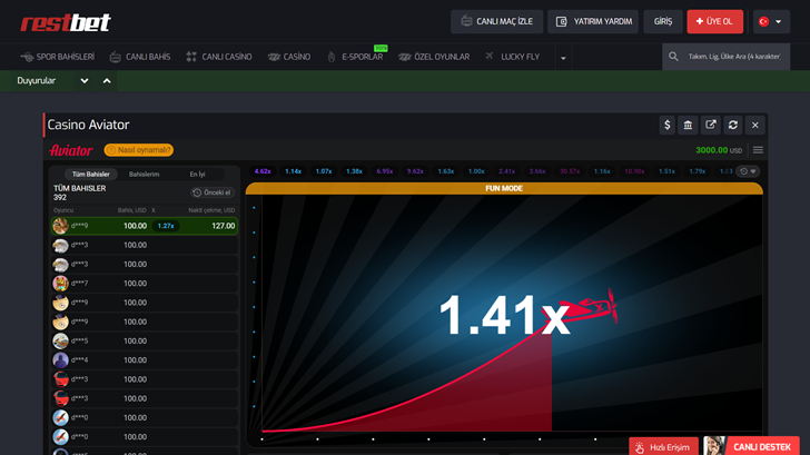 Restbet Aviator Uçak Bahis Oyunu Oynama Adımları